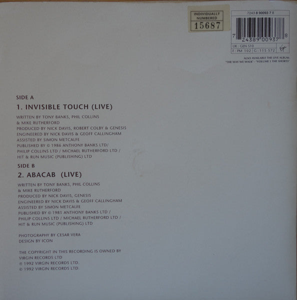 Genesis : Invisible Touch (Live) (7", Single, Ltd, Num, boo)