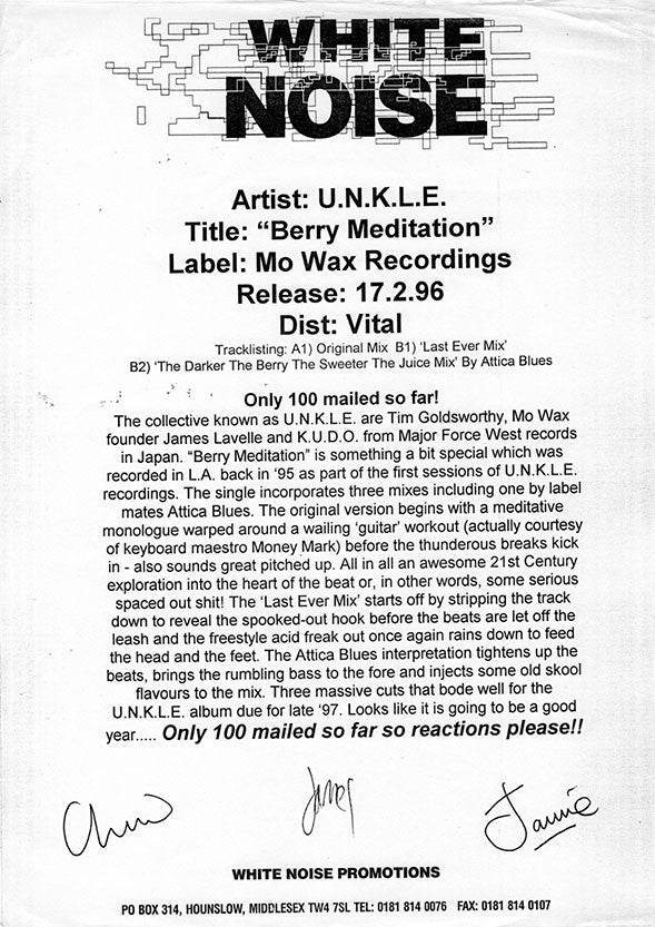 UNKLE : Berry Meditation (12", Promo)