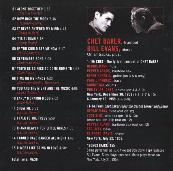 Chet Baker / Bill Evans : The Complete Legendary Sessions (CD, Comp)