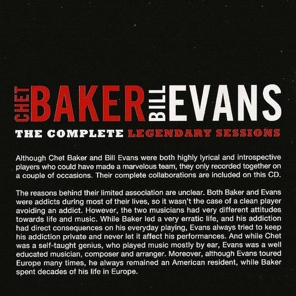 Chet Baker / Bill Evans : The Complete Legendary Sessions (CD, Comp)
