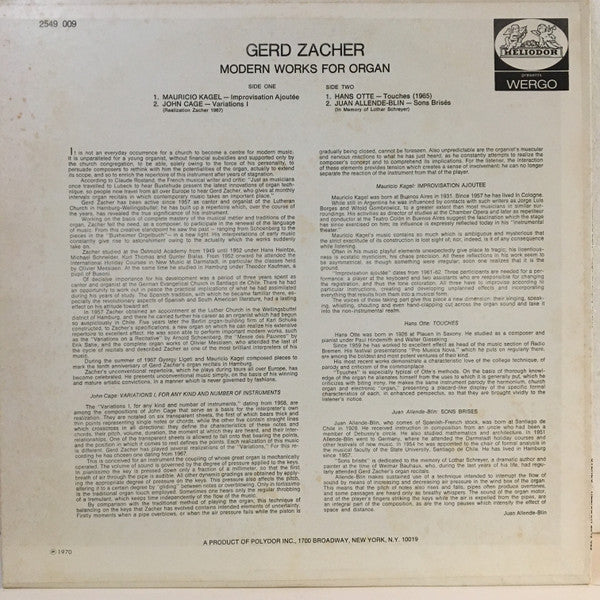 Gerd Zacher : Modern Works For Organ (LP, Album)