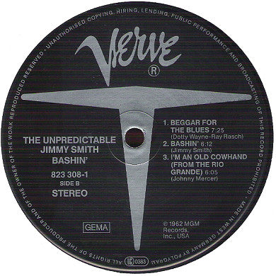 Jimmy Smith : Bashin' - The Unpredictable Jimmy Smith (LP, Album, RE, RM)