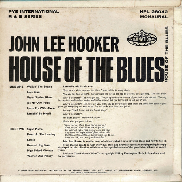 John Lee Hooker : House Of The Blues (LP, Album, Mono, RE)
