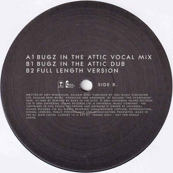 Amy Winehouse : In My Bed (12", Single, Promo)