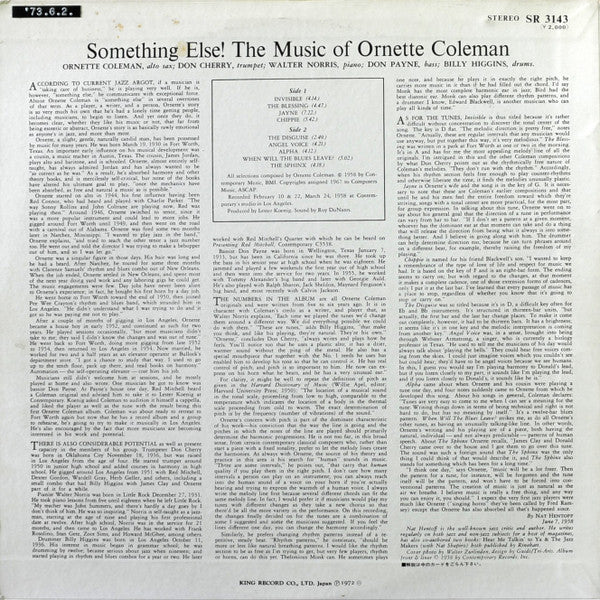 Ornette Coleman : Something Else! The Music Of Ornette Coleman (LP, Album, RE)