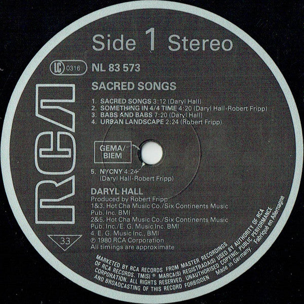 Daryl Hall : Sacred Songs (LP, Album, RE)