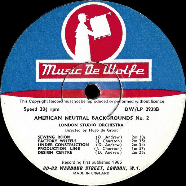 D. Laren*, D. Andrew*, J. Churston*, Hugo de Groot, London Studio Orchestra* : American Neutral Backgrounds No. 2 (10", Mono)