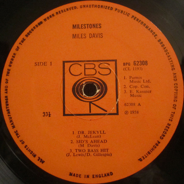 Miles Davis : Milestones (LP, Album, Mono, RE)