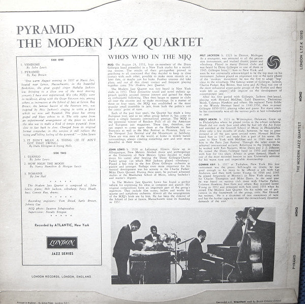 The Modern Jazz Quartet : Pyramid (LP, Album, Mono)