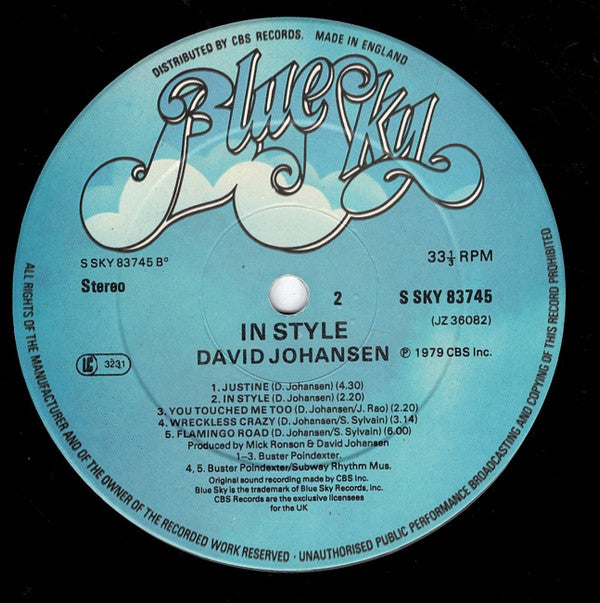 David Johansen : In Style (LP)