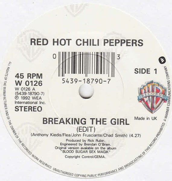 Red Hot Chili Peppers : Breaking The Girl (7", Single)