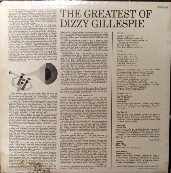 Dizzy Gillespie : The Greatest Of Dizzy Gillespie (LP, Comp, Mono)