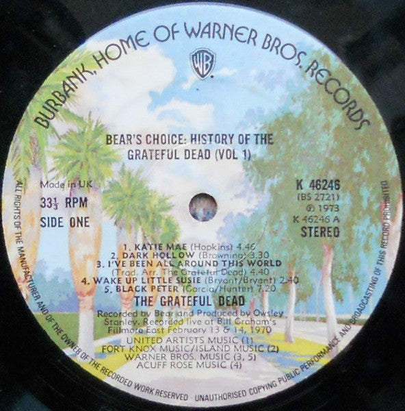 The Grateful Dead : History Of The Grateful Dead, Vol. 1 (Bear's Choice) (LP, Album)