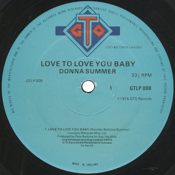 Donna Summer : Love To Love You Baby (LP, Album, CBS)