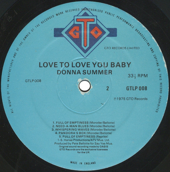 Donna Summer : Love To Love You Baby (LP, Album, CBS)