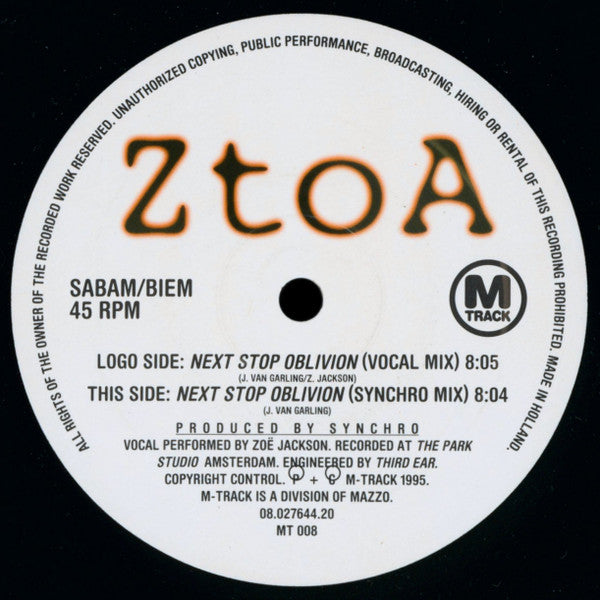 Z To A : Next Stop Oblivion (12")