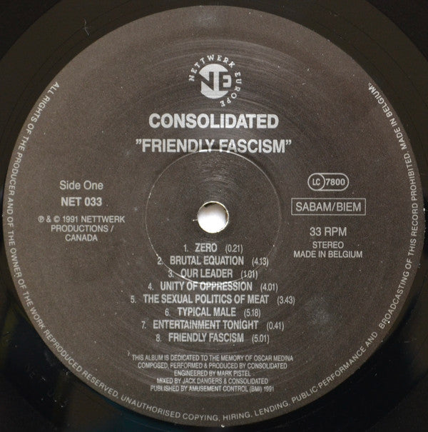 Consolidated : Friendly Fa$cism (LP, Album)