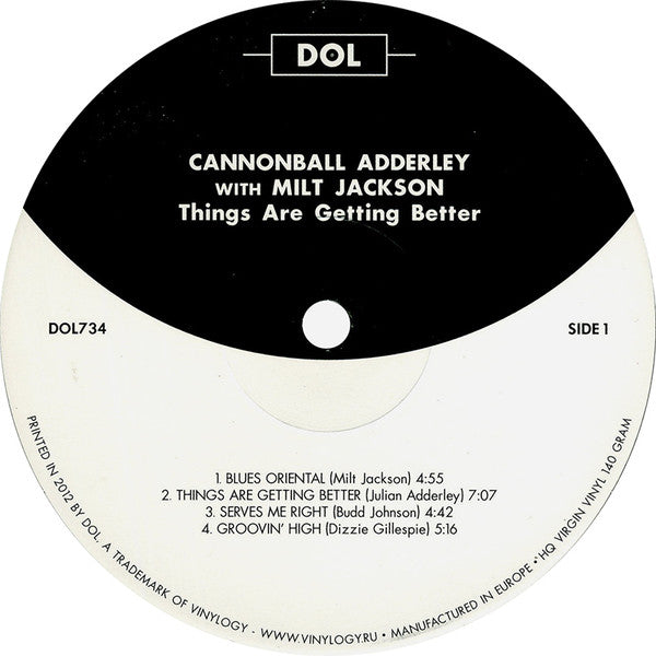 Cannonball Adderley With Milt Jackson : Things Are Getting Better (LP, Album, RE)