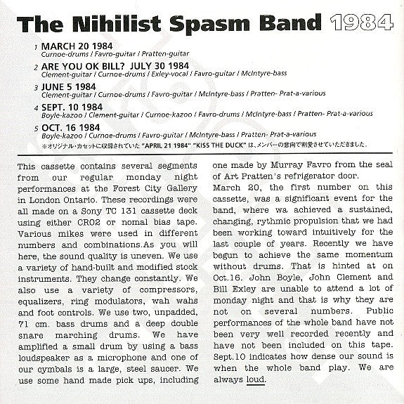 The Nihilist Spasm Band : 1984 (CD, Album, RE)