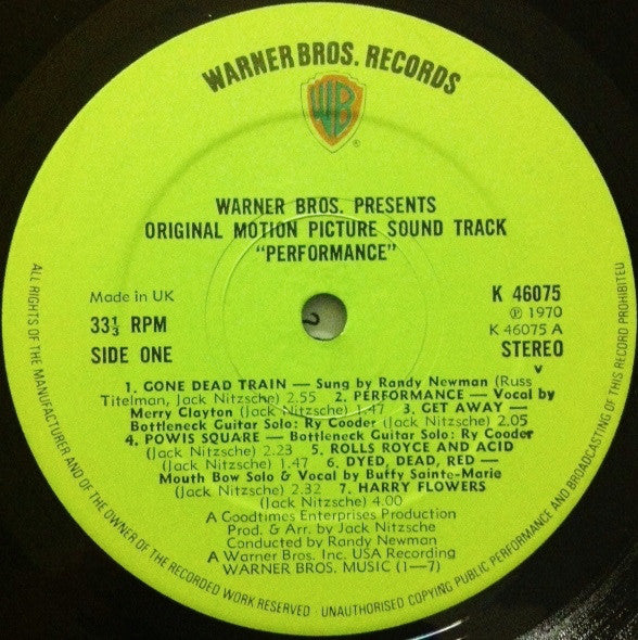 Various : Performance: Original Motion Picture Sound Track (LP, Album, RE)