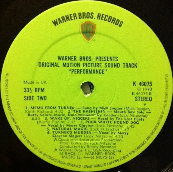 Various : Performance: Original Motion Picture Sound Track (LP, Album, RE)