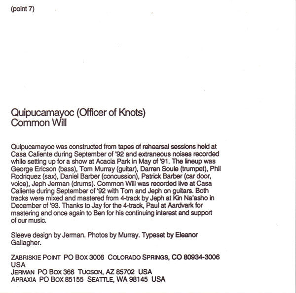 Blowhole : Quipucamayoc (Officer Of Knots) / Common Will (7")