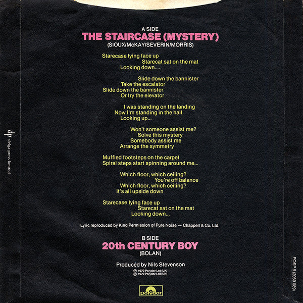 Siouxsie And The Banshees* : The Staircase (Mystery) (7", Single, Pho)