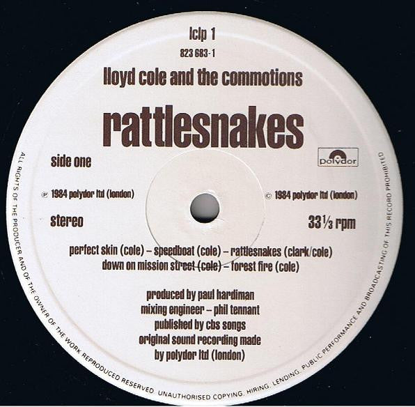 Lloyd Cole & The Commotions : Rattlesnakes (LP, Album)