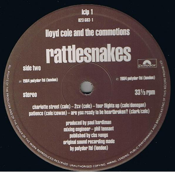 Lloyd Cole & The Commotions : Rattlesnakes (LP, Album)