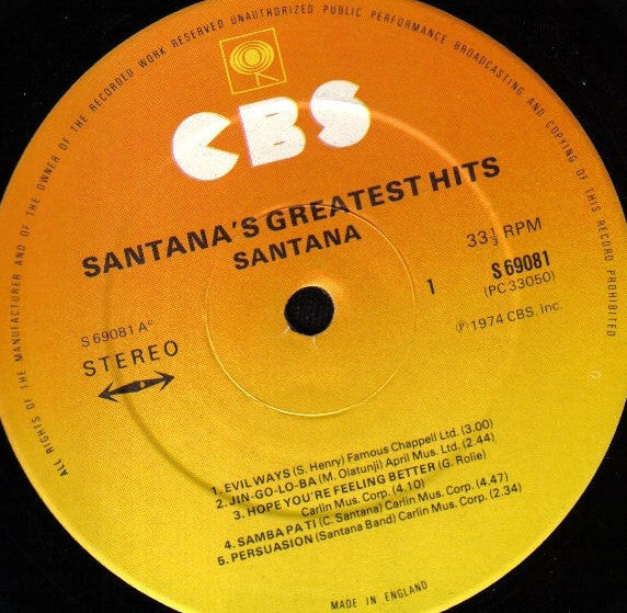 Santana : Santana's Greatest Hits (LP, Comp, RP)