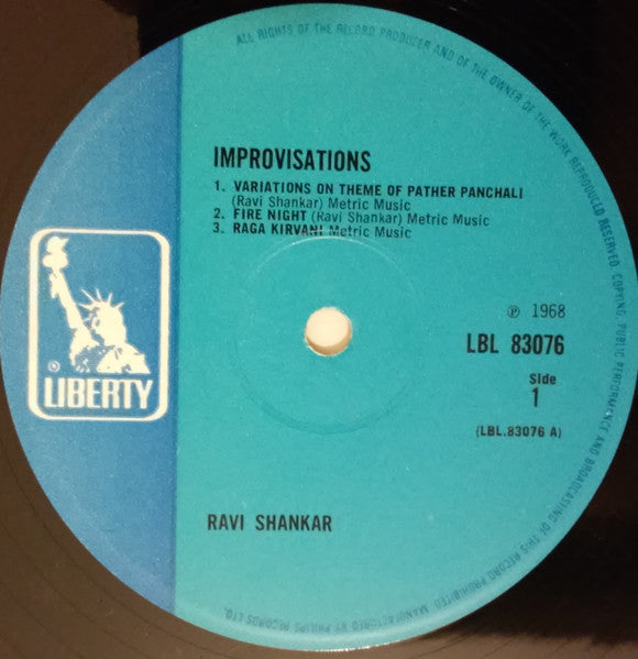 Ravi Shankar : Improvisations And Theme From Pather Panchali (LP, Album, Mono, RE)