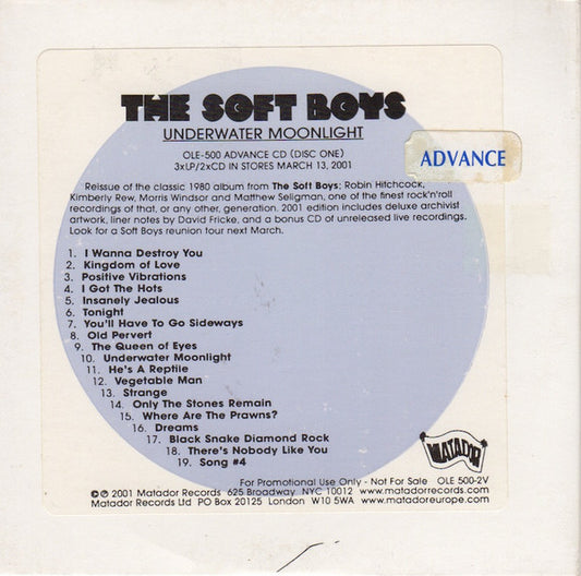 The Soft Boys : Underwater Moonlight (CD, Album, Promo, RE, Dis)