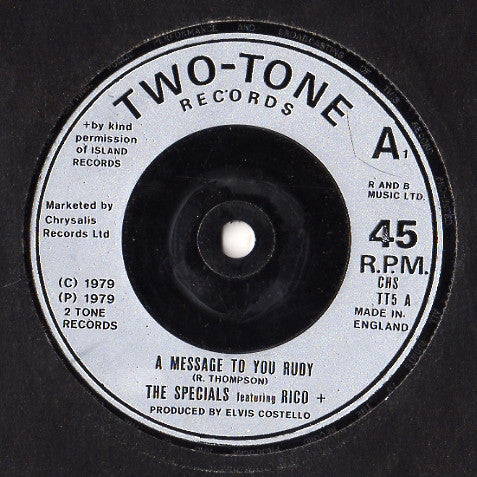 The Specials Featuring Rico Rodriguez : A Message To You Rudy / Nite Klub (7", Single, Sil)