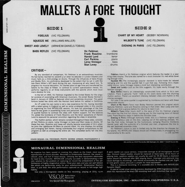Vic Feldman* : Mallets A Fore Thought (LP, Album, RE)
