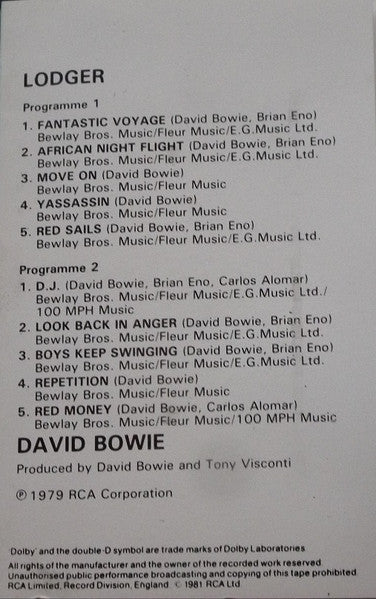 David Bowie : Lodger (Cass, Album, Blu)