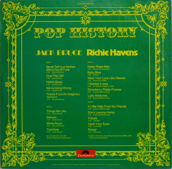Jack Bruce, Richie Havens : Pop History (2xLP, Comp)