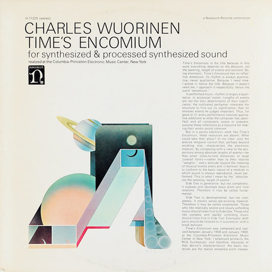 Charles Wuorinen : Time's Encomium (For Synthesized & Processed Synthesized Sound) (LP, Album)