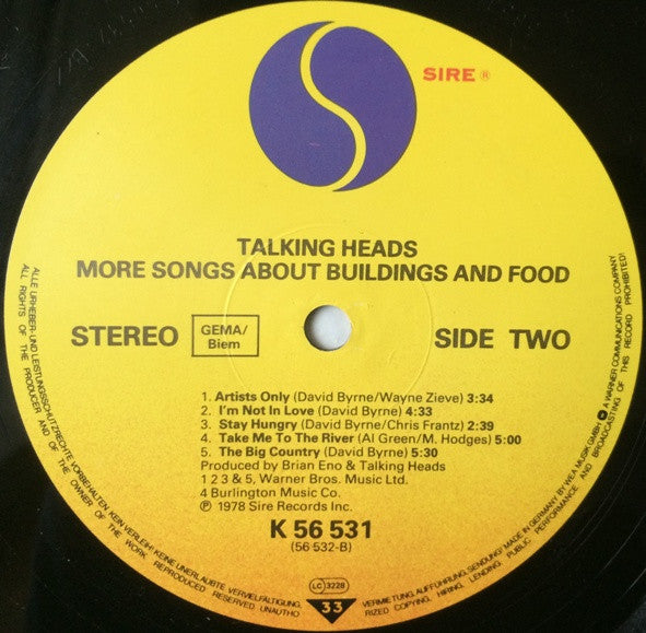 Talking Heads : More Songs About Buildings And Food (LP, Album, RE)