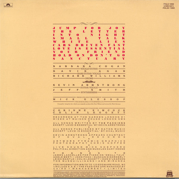 The Passions : Sanctuary (LP, Album)