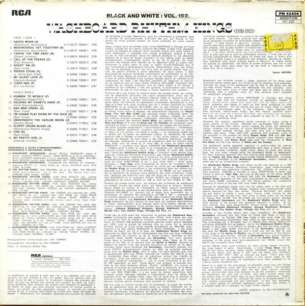 Washboard Rhythm Kings : Washboard Rhythm Kings (1930 - 1933) (LP, Comp)