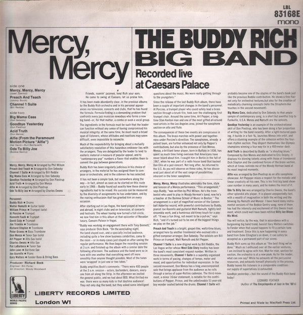 Buddy Rich Big Band : Mercy, Mercy (LP, Album, Mono)