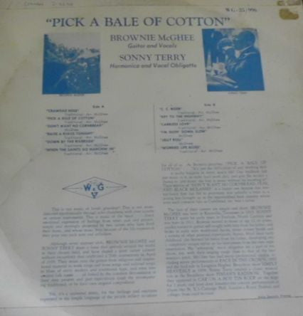 Sonny Terry & Brownie McGhee : Pick A Bale Of Cotton  (LP)