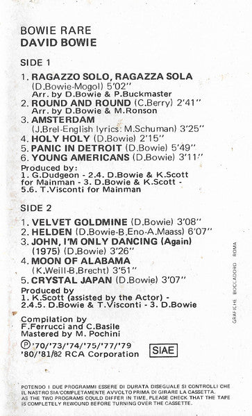 David Bowie : Rare (Cass, Comp)