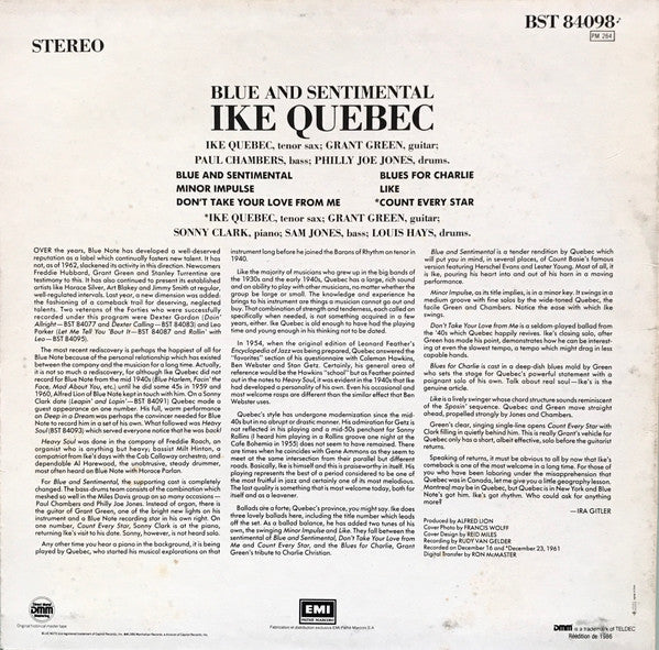 Ike Quebec : Blue & Sentimental (LP, Album, RE, RM, DMM)