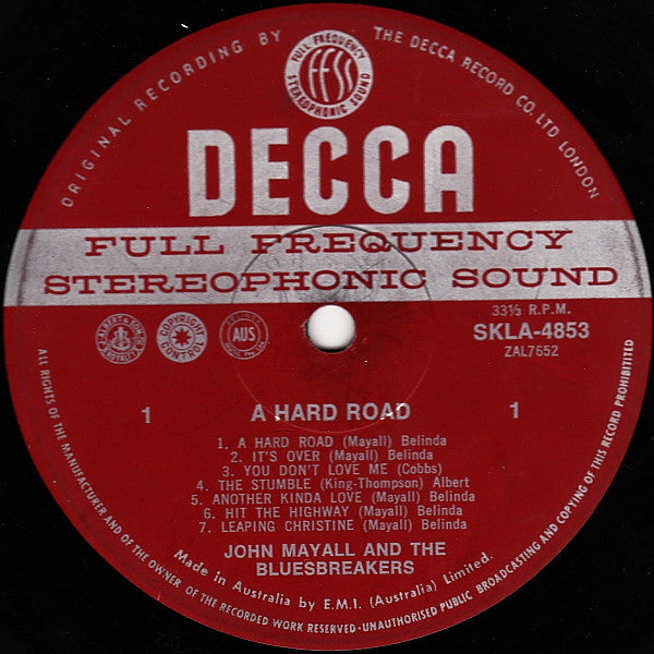 John Mayall & The Bluesbreakers : A Hard Road (LP, Album)