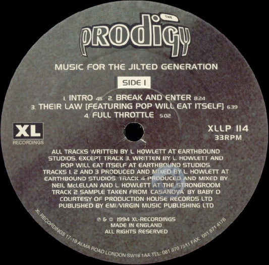 The Prodigy : Music For The Jilted Generation (2xLP, Album, Gat)