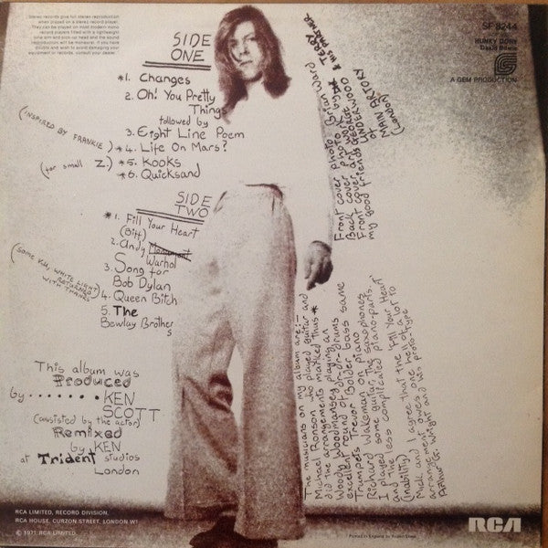 David Bowie : Hunky Dory (LP, Album, RE, RP)