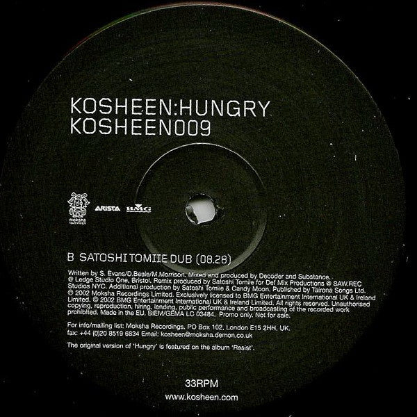 Kosheen : Hungry (Satoshi Tomiie Remixes) (12", Promo)