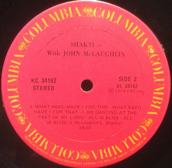 Shakti (2) : Shakti With John McLaughlin (LP, Album)