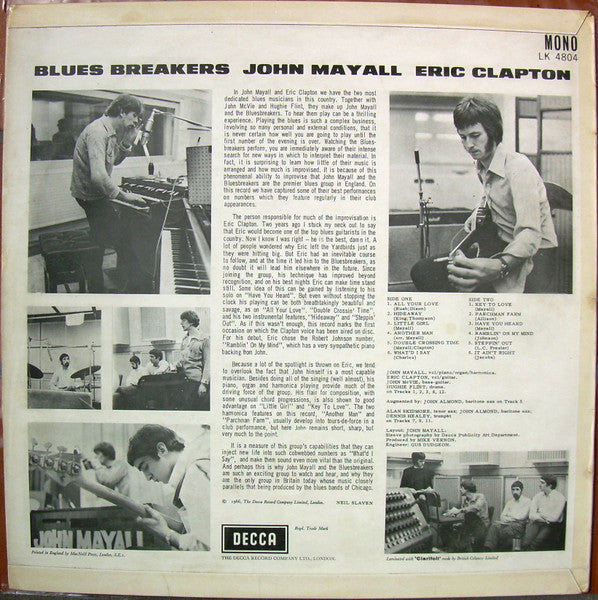 John Mayall With Eric Clapton : Blues Breakers (LP, Album, Mono, Fli)